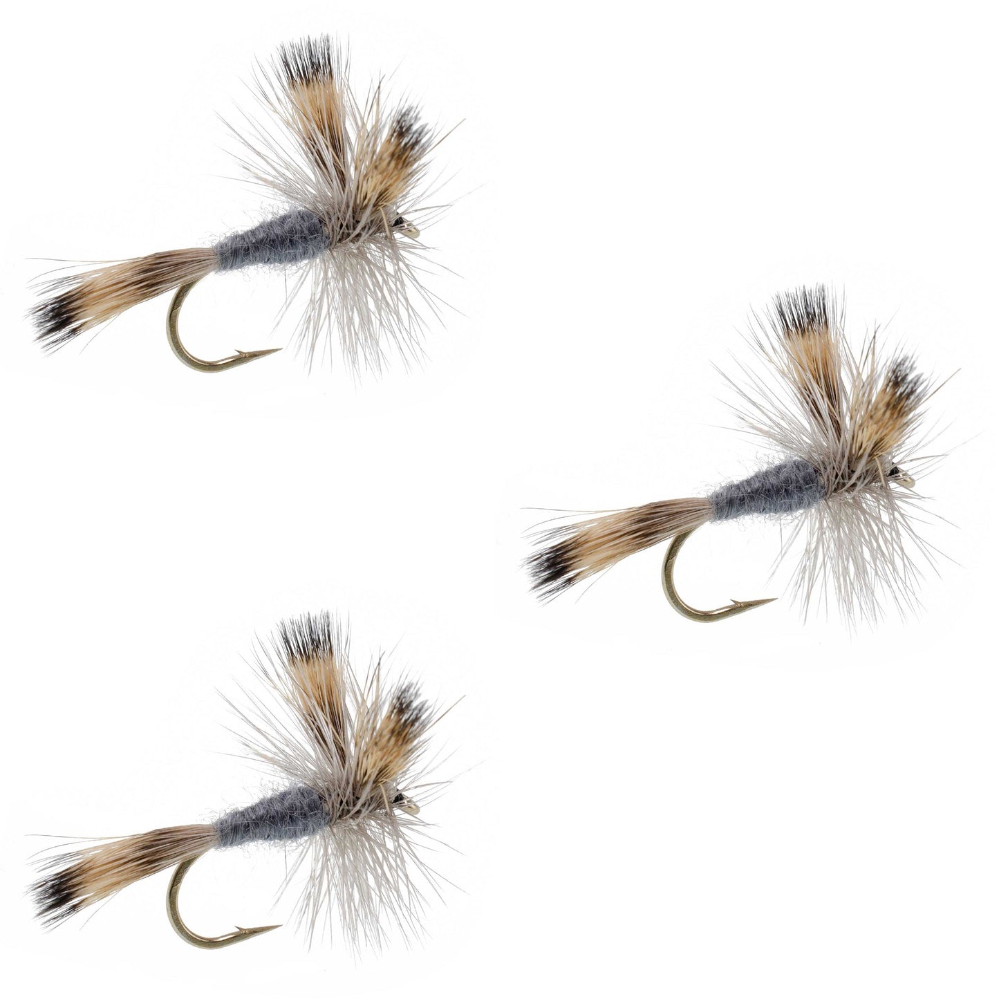 3 Pack Gray Wulff Classic Trout Dry Flies Hook Size 10