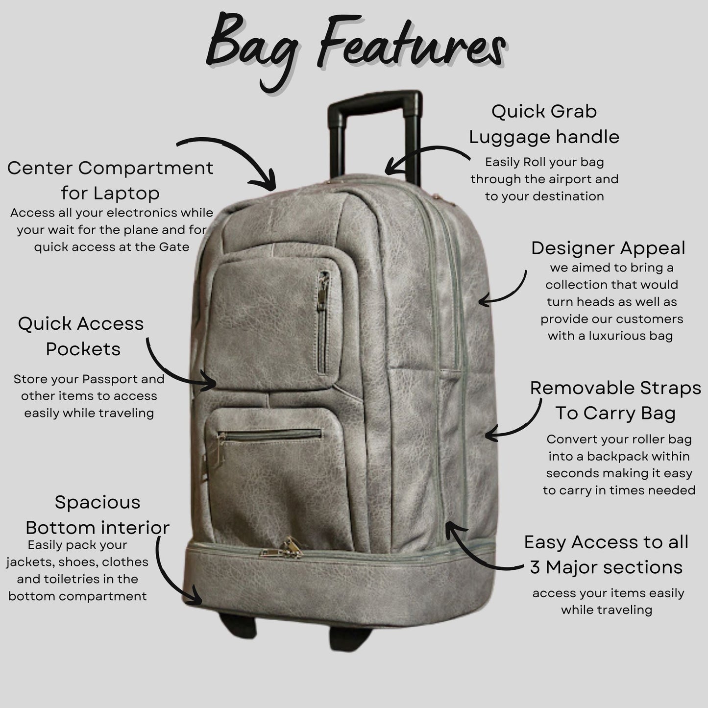 Grey Leather Carry-On Roller Bag (Only 150 Made)