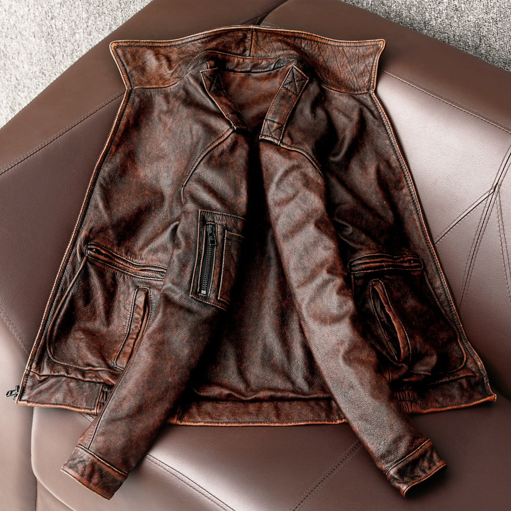 Vintage Genuine Cowhide Leather Jacket Men