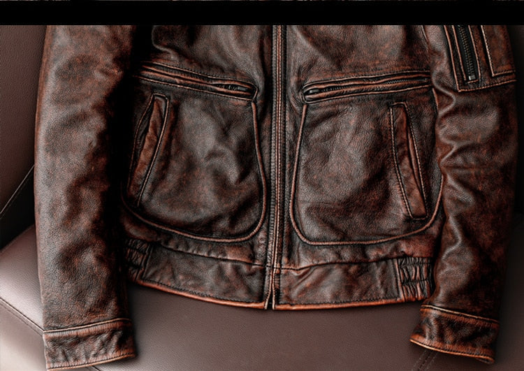 Vintage Genuine Cowhide Leather Jacket Men