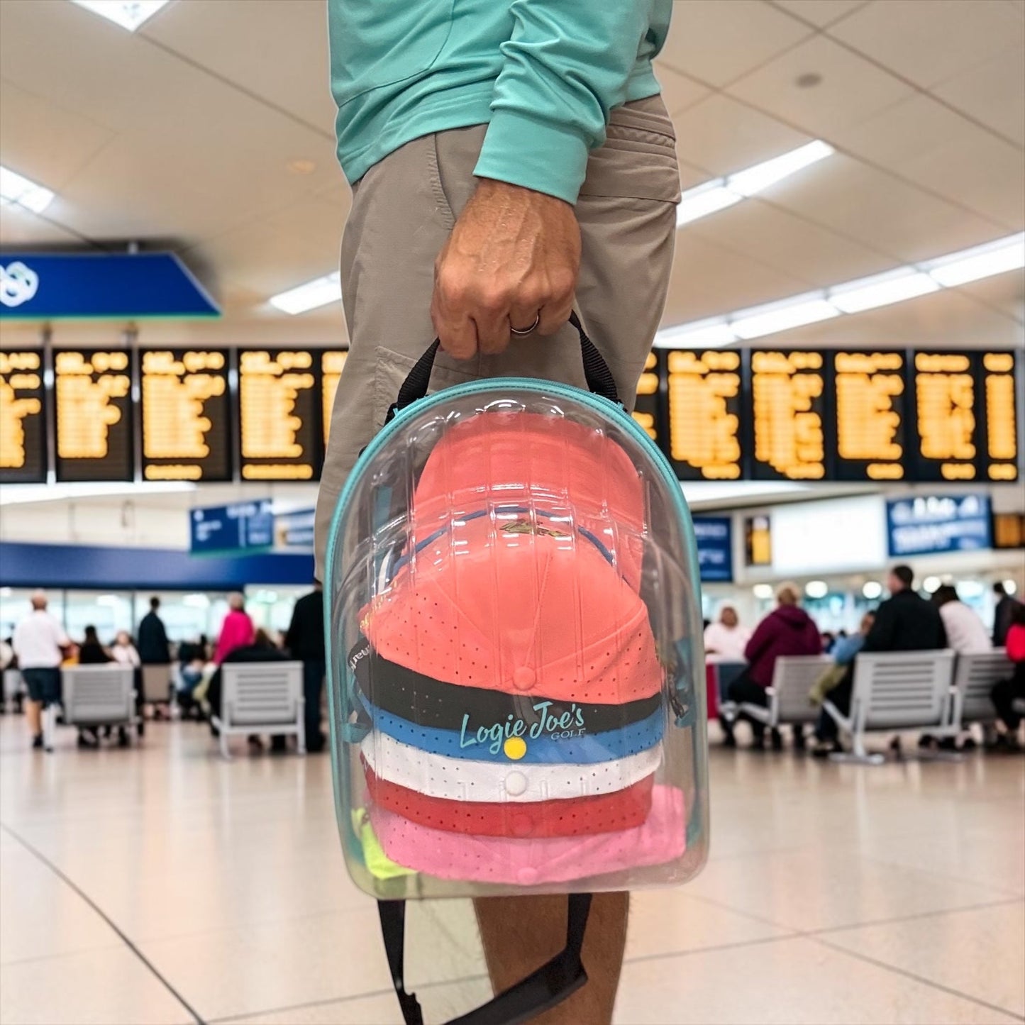 Hat Caddy Travel Case | Hard Shell Hat Carrier Holds Up to 8 Hats | Clear Protective Hat Storage Case with Adjustable Shoulder Strap