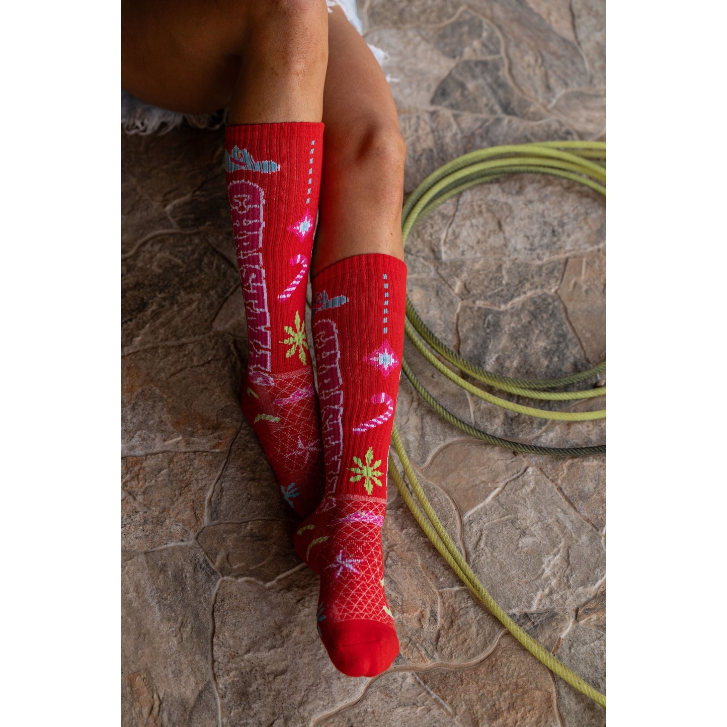 Cowgirl Christmas Red Holiday Performance Boot Socks