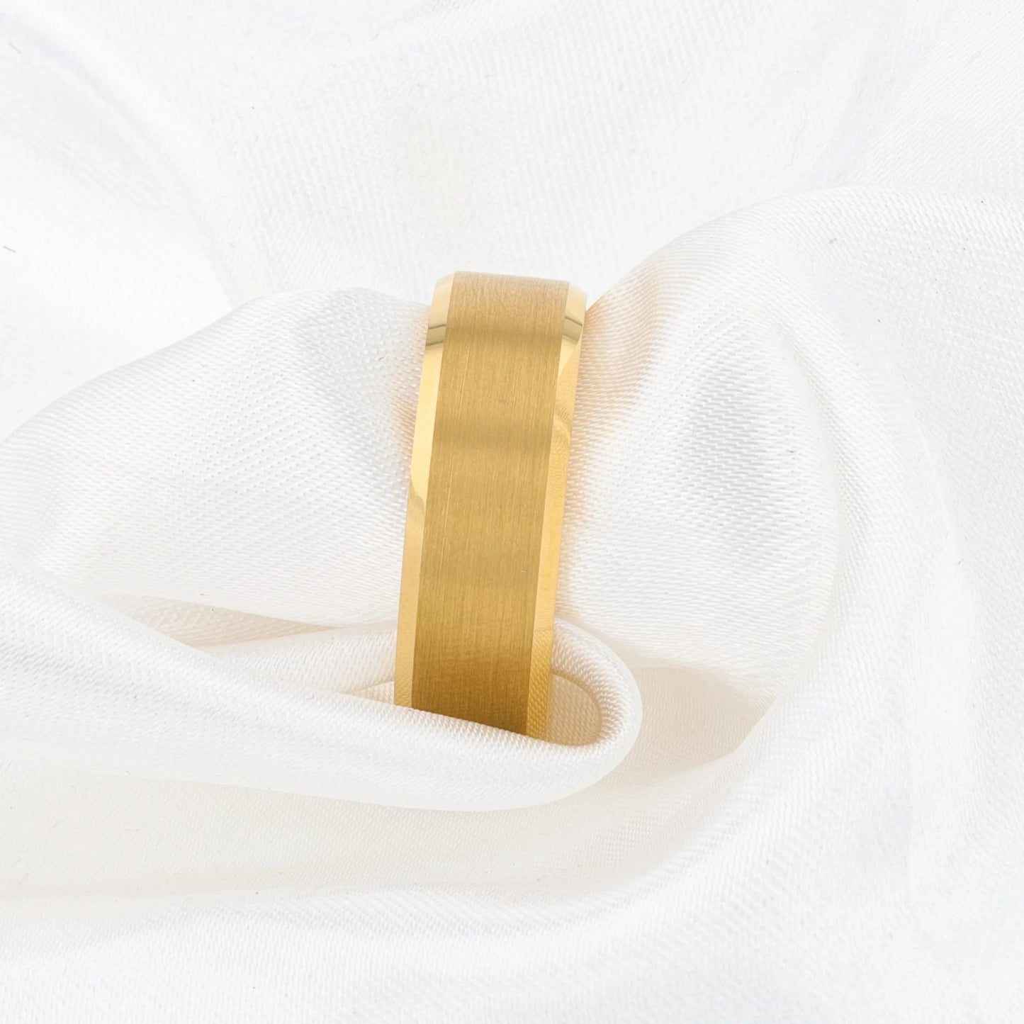 HONOR Gold-Plated Tungsten Beveled Edge Flat Ring with Brushed Center – 6mm & 8mm