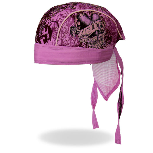 Hot Leathers Heart Let's Ride Purple Lightweight Headwrap HWH1060