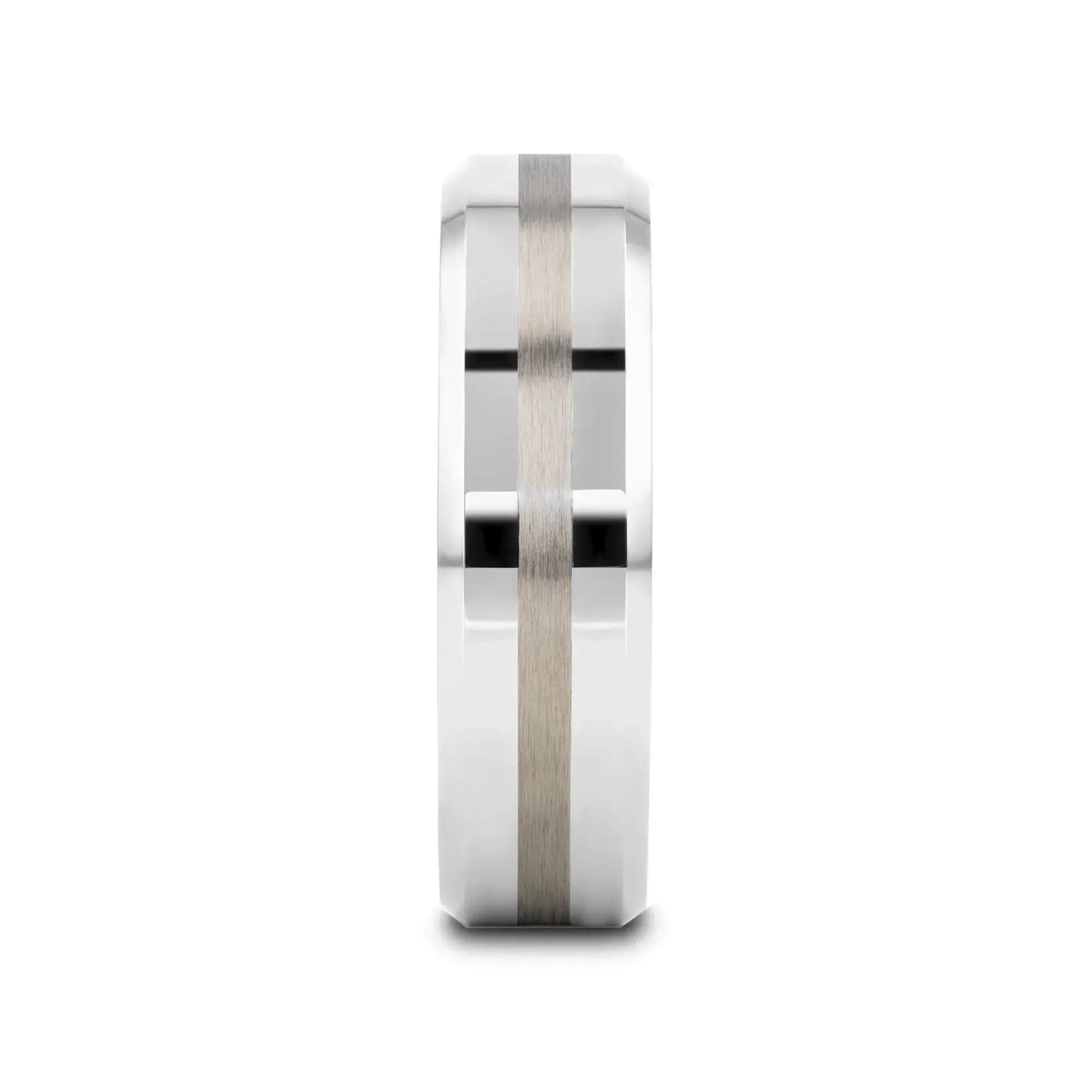 HALSTEN Platinum Inlaid Beveled Tungsten Carbide Wedding Ring - 6mm & 8mm