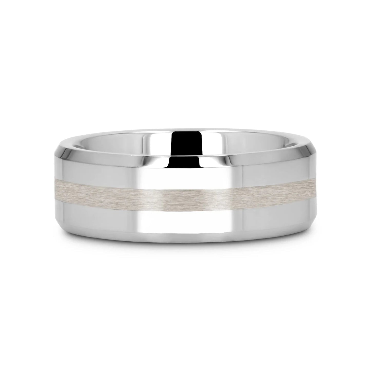 HALSTEN Platinum Inlaid Beveled Tungsten Carbide Wedding Ring - 6mm & 8mm