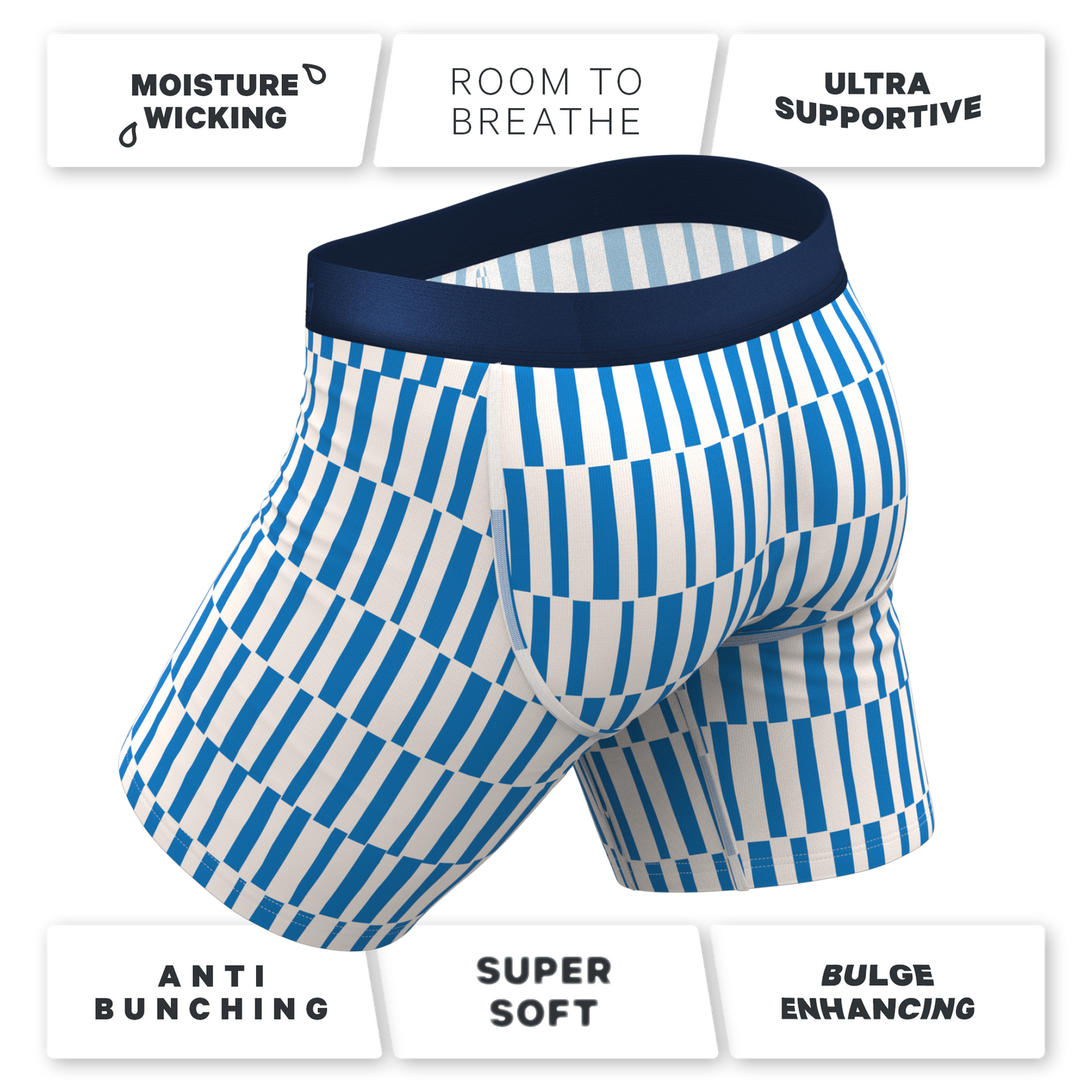 The Hamptons | Blue Mosaic Stripe Long Leg Ball Hammock® Pouch Underwear With Fly