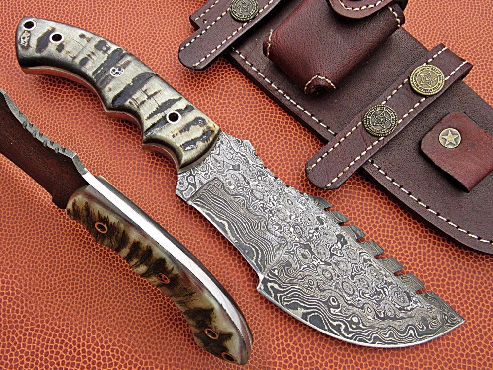 Custom Handcrafted Damascus Steel Tom Brown Tracker Knife - Ideal for Survival, Camping & Tactical Use | KBS Knives