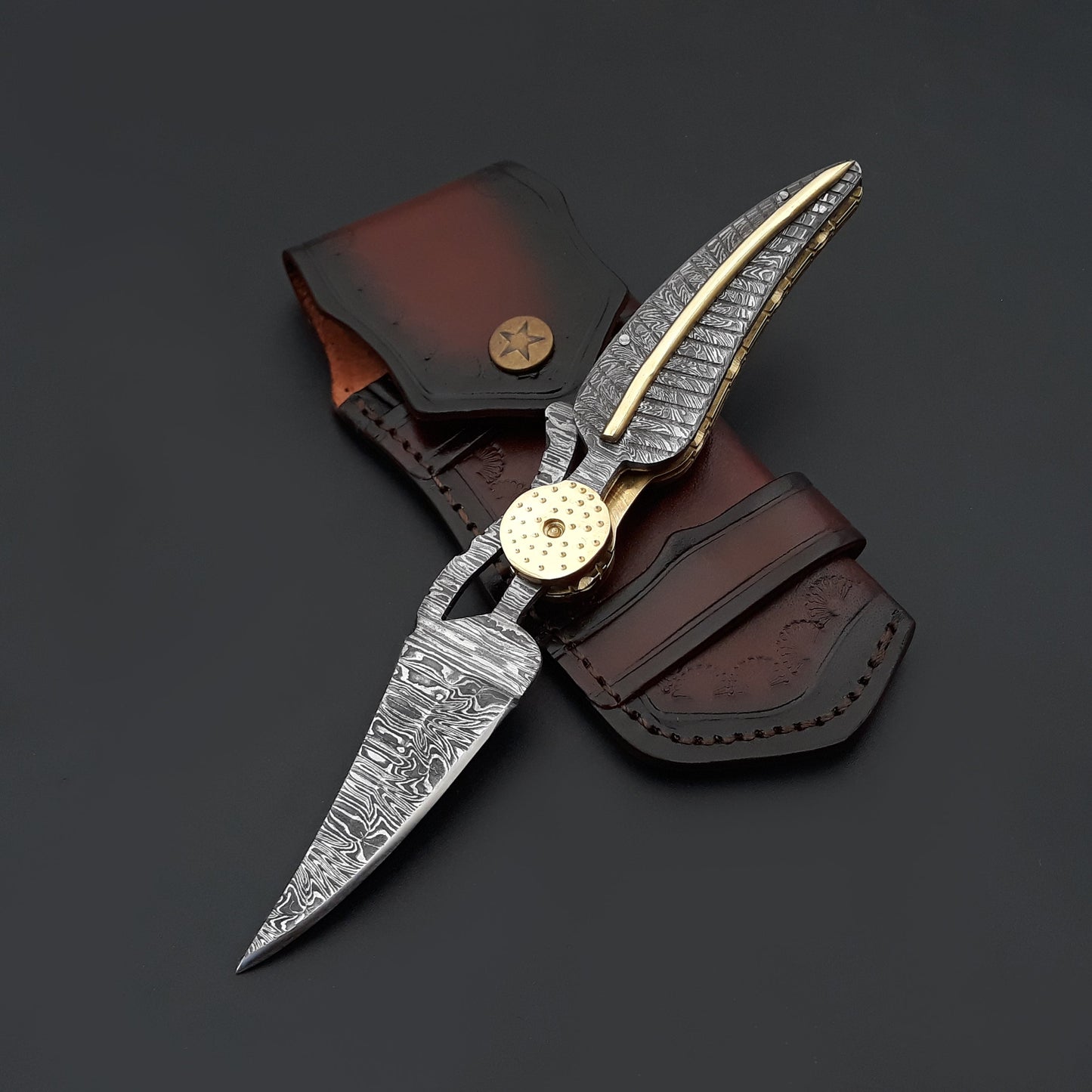 Elegance Handmade Personalized Damascus Folding Hunting Knife with Damascus Handle