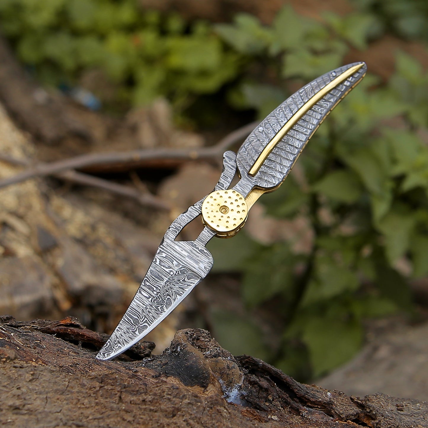 Elegance Handmade Personalized Damascus Folding Hunting Knife with Damascus Handle