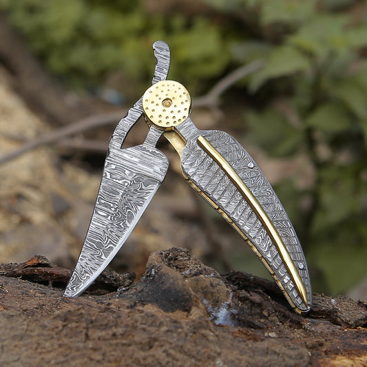 Elegance Handmade Personalized Damascus Folding Hunting Knife with Damascus Handle
