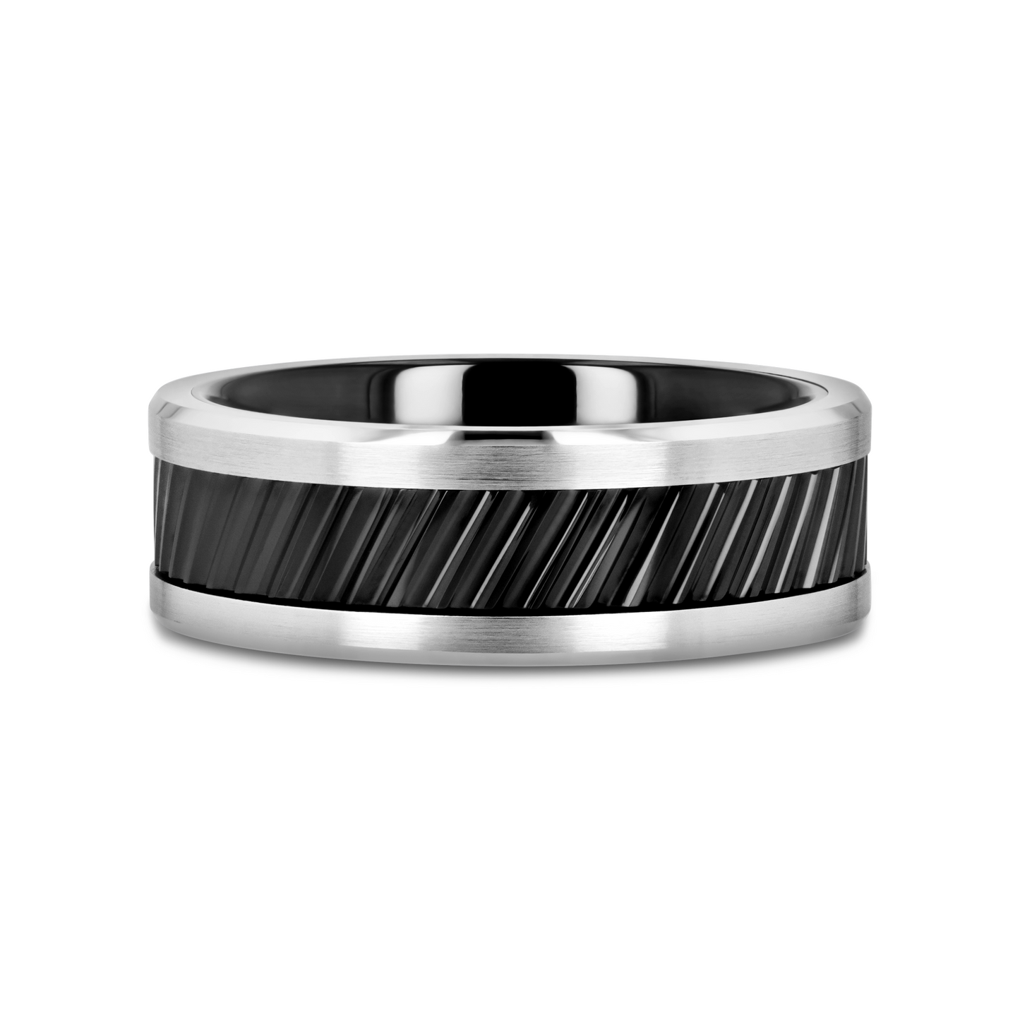 HELIX Gear Teeth Pattern Black Ceramic and Tungsten Ring - 6mm, 8mm, 10mm