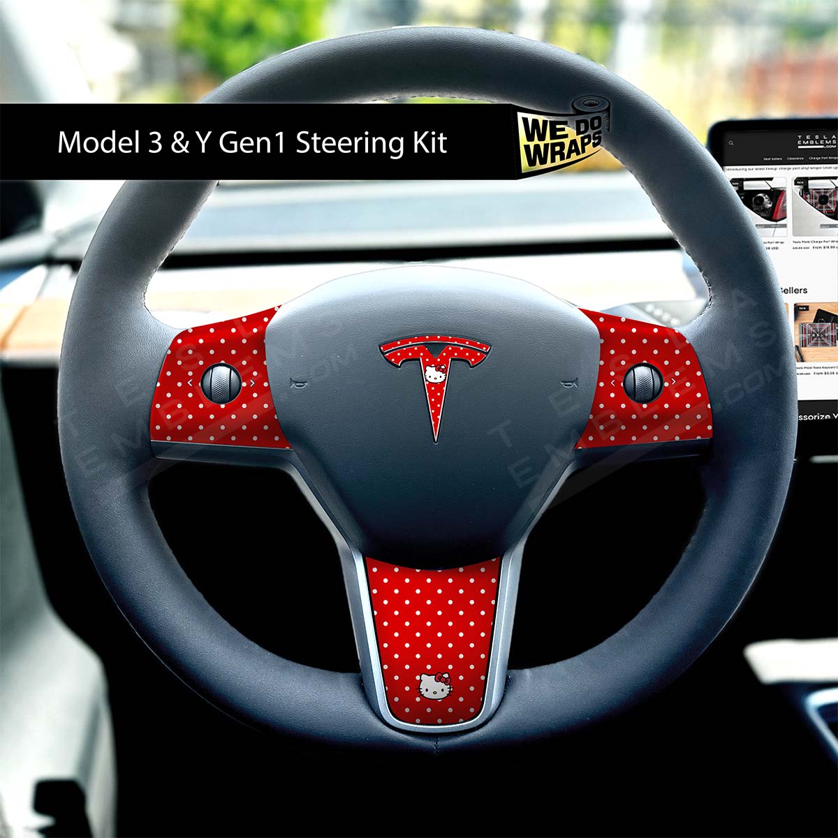 Hello Kitty Tesla Steering Wheel Wrap | M3 2017-Jan 2024