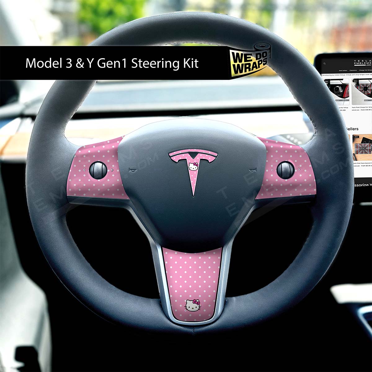 Hello Kitty Tesla Steering Wheel Wrap | M3 2017-Jan 2024