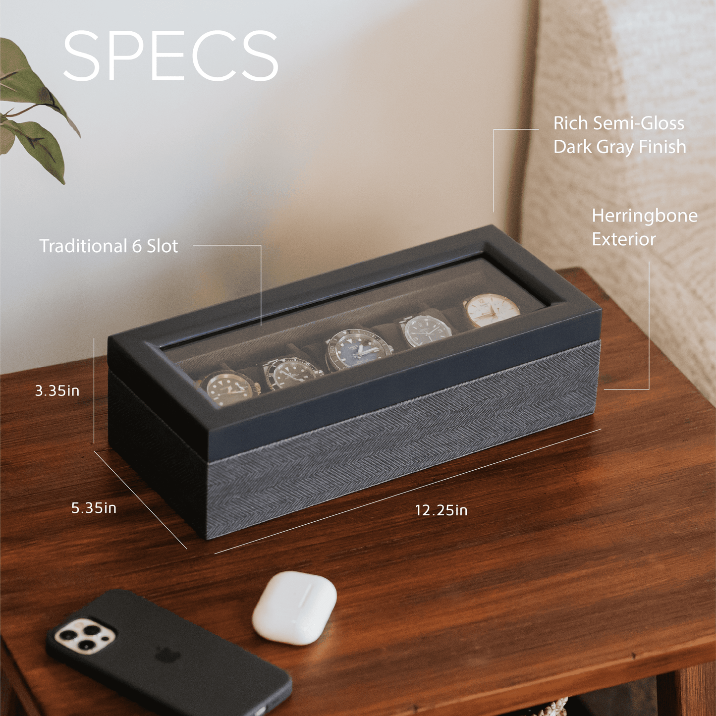 Herringbone Two-Toned Watch Box - 5 Slot