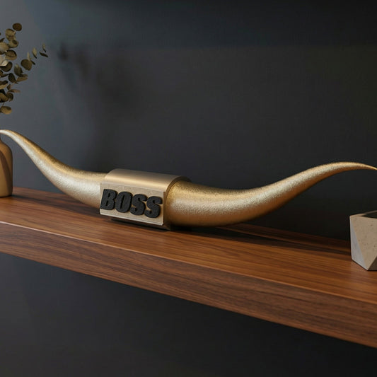 ADG42 The Boss Gold Steer Horns | Home Office