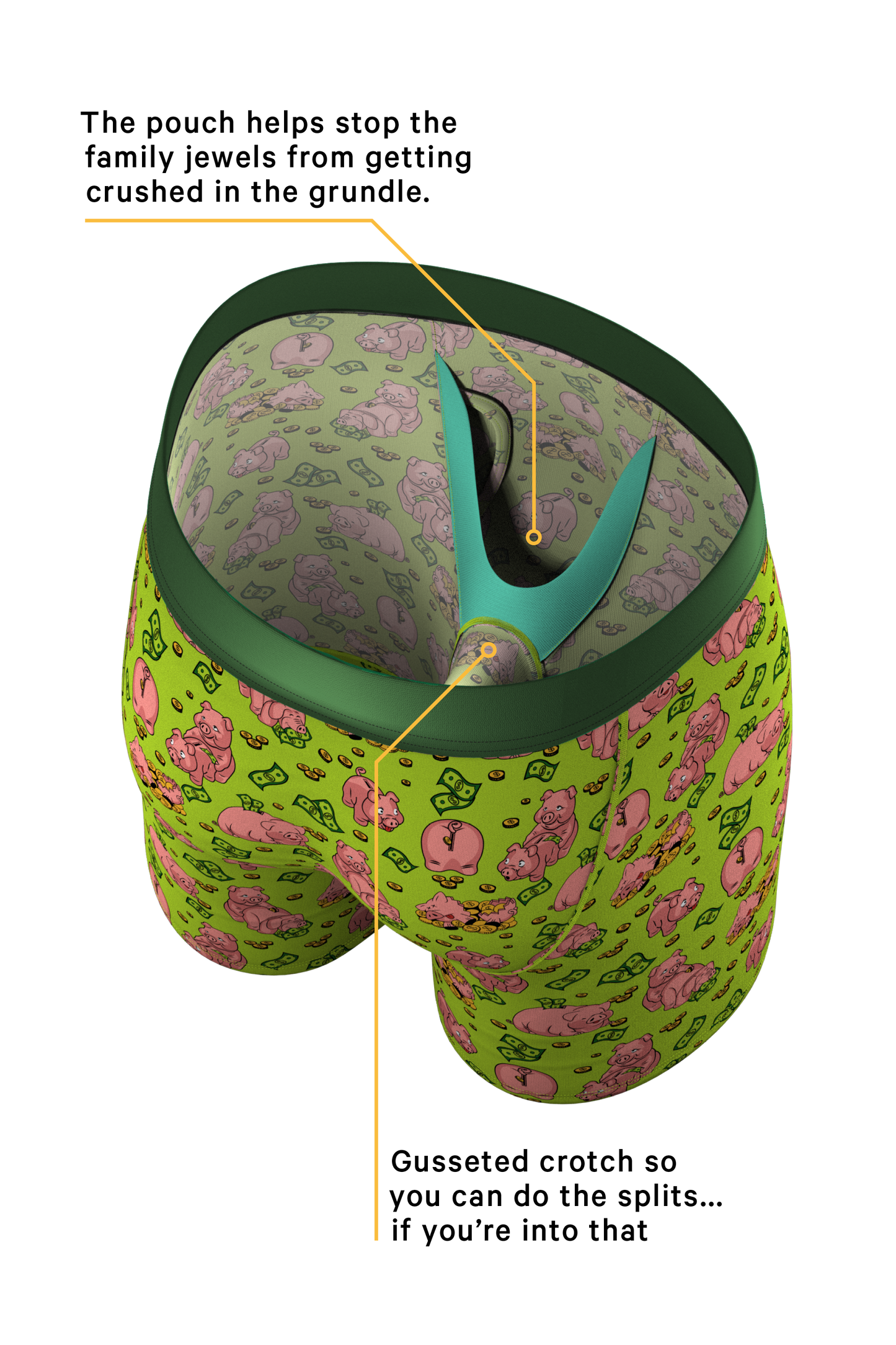 The Hog Heaven | Piggy Bank Long Leg Ball Hammock® Pouch Underwear With Fly