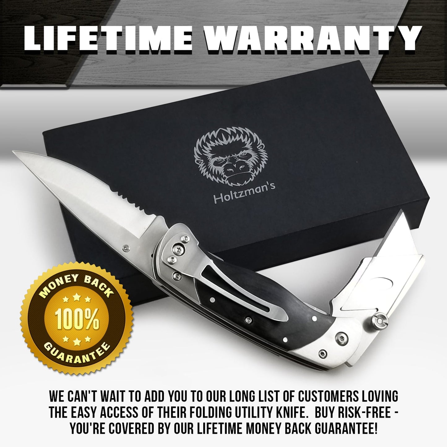 Premium Utility Knife, Folding Pocket Knife Combo, Box Cutter, Heavy Duty Dual Blades W/Belt Clip Gift Set for Dad Carpenter or Construction Worker