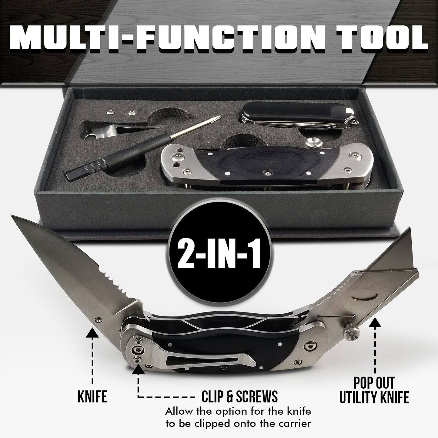 Premium Utility Knife, Folding Pocket Knife Combo, Box Cutter, Heavy Duty Dual Blades W/Belt Clip Gift Set for Dad Carpenter or Construction Worker