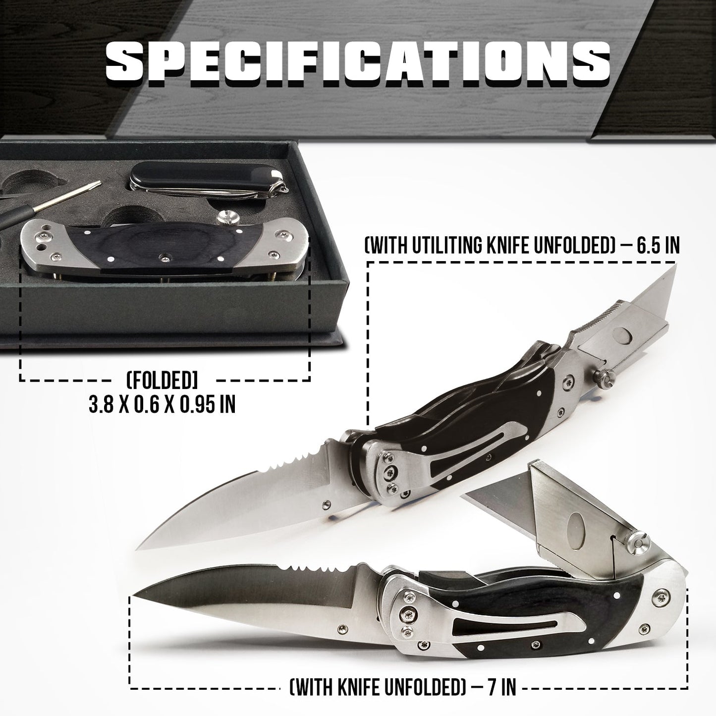 Premium Utility Knife, Folding Pocket Knife Combo, Box Cutter, Heavy Duty Dual Blades W/Belt Clip Gift Set for Dad Carpenter or Construction Worker
