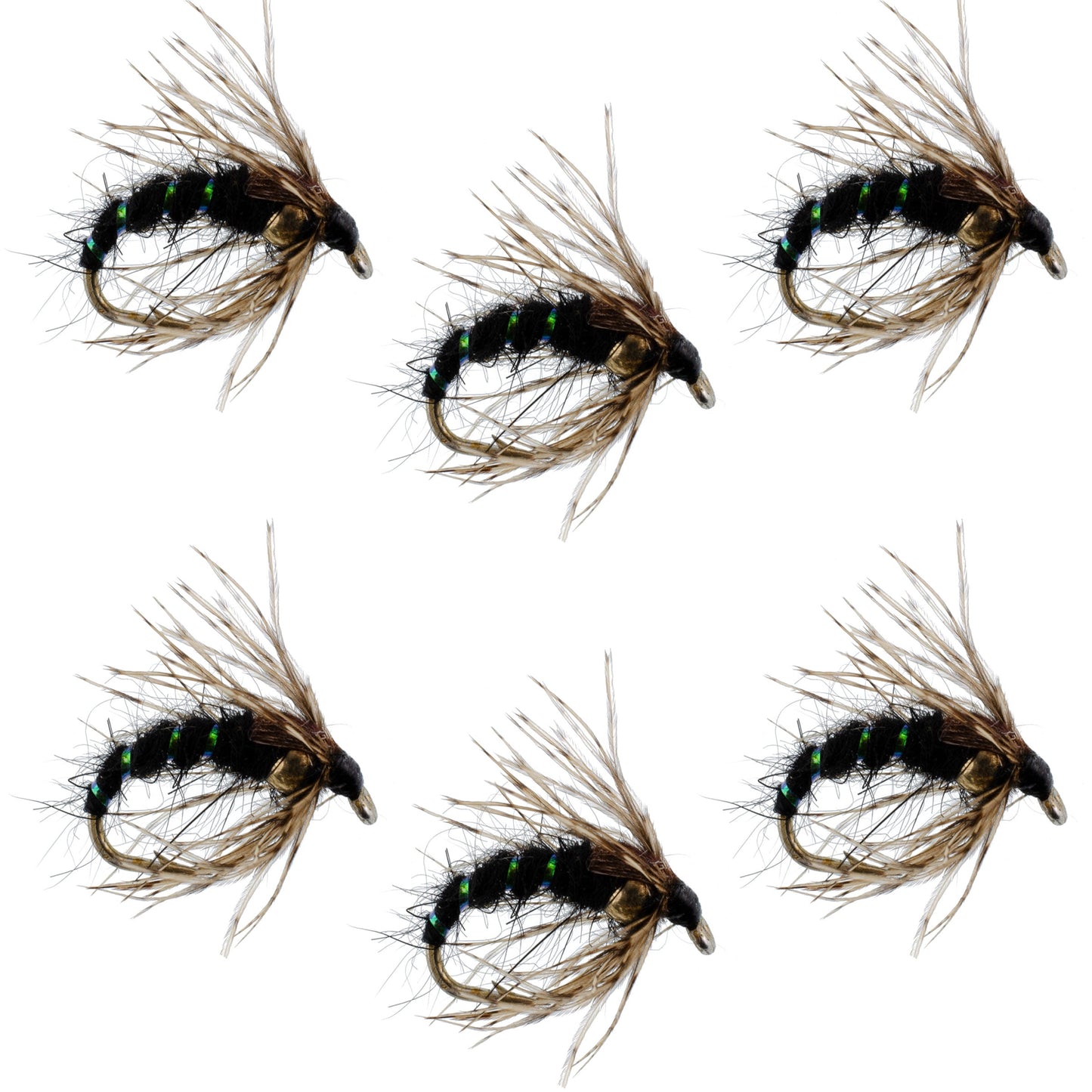 Black Holy Grail Caddis Pupa Emerger 6 Flies Hook Size 12