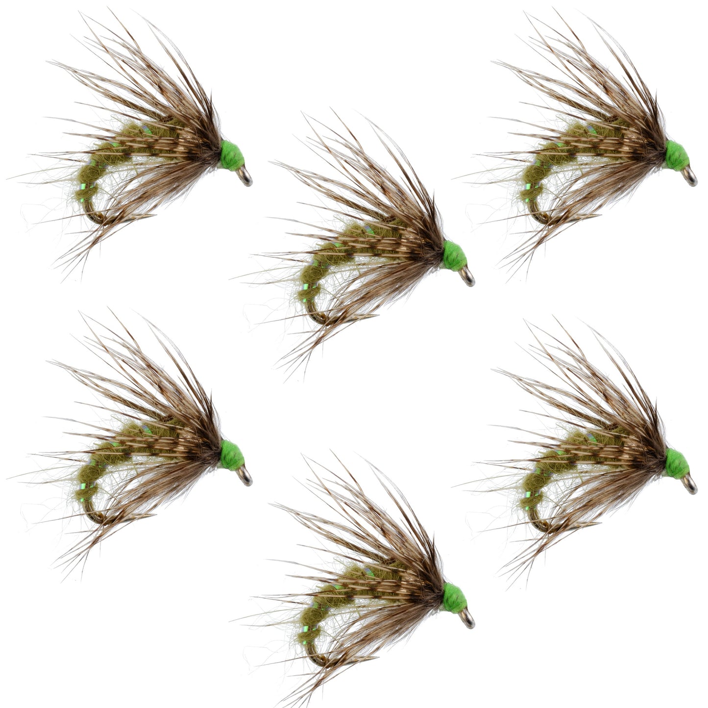 Olive Holy Grail Caddis Pupa Emerger 6 Flies Hook Size 14