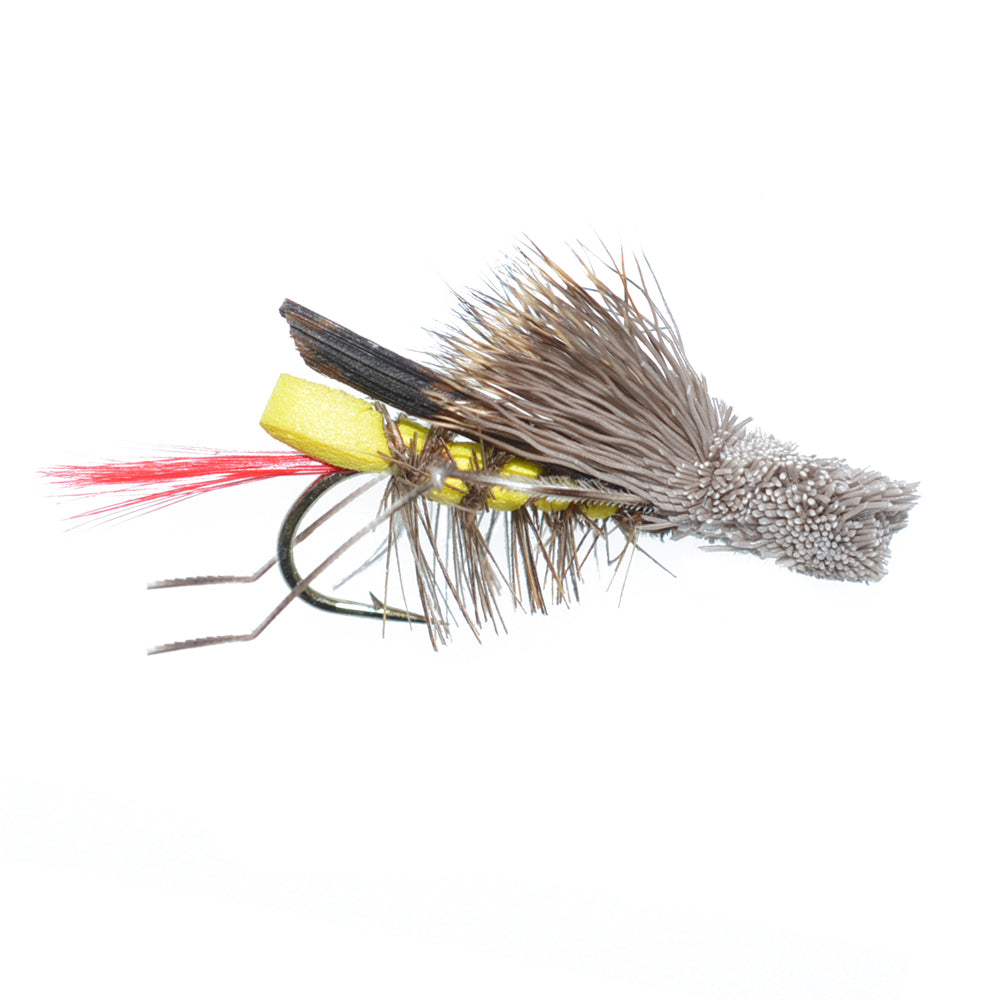 Barbless Daves Hopper Yellow Foam Grasshopper Fly - 6 Flies Hook Size 8