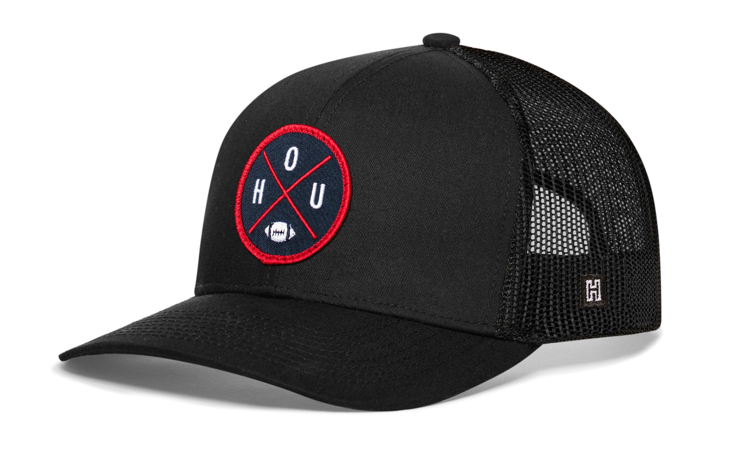 Houston Trucker Hat  |  Black HOU X Football Snapback