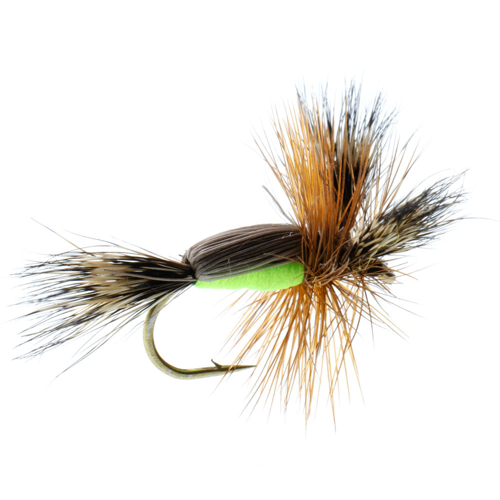 Barbless Chartreuse Humpy Classic Hair Wing Dry Fly - 6 Flies Hook Size 14