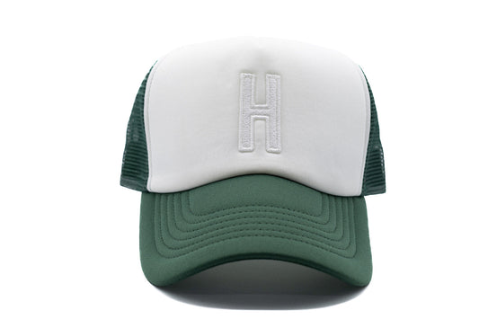 Dark Green & White Letter Trucker Hat