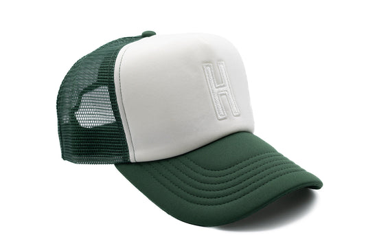 Dark Green & White Letter Trucker Hat