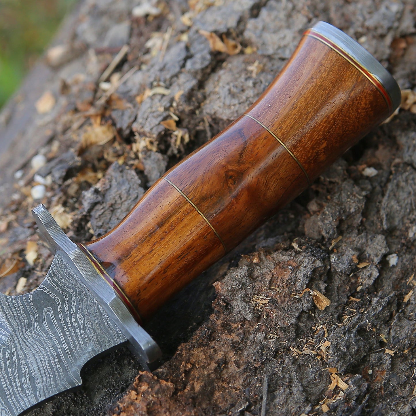 Hornet Custom Damascus Hunting Knife with Exotic Rose Wood Handle & Sheath