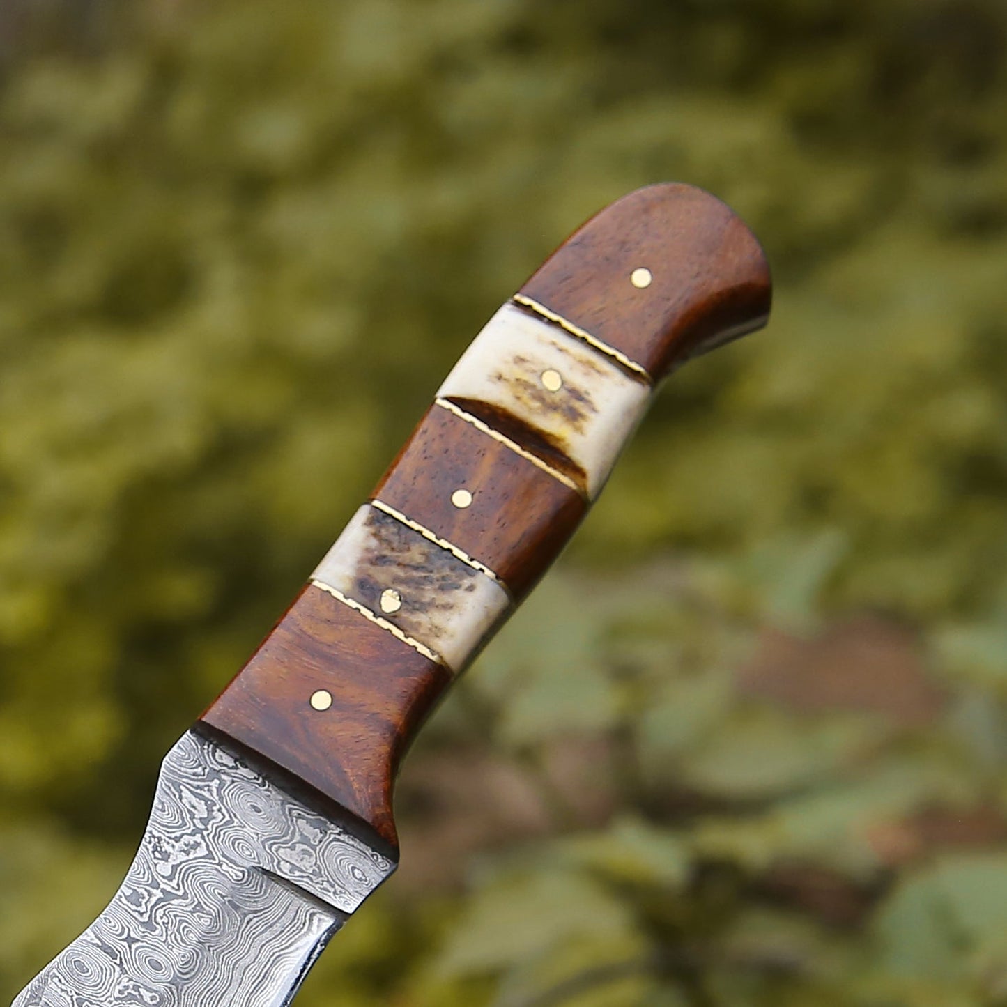 Mangler Damascus Hunting Knife with Rose Wood & Stag Horn Handle