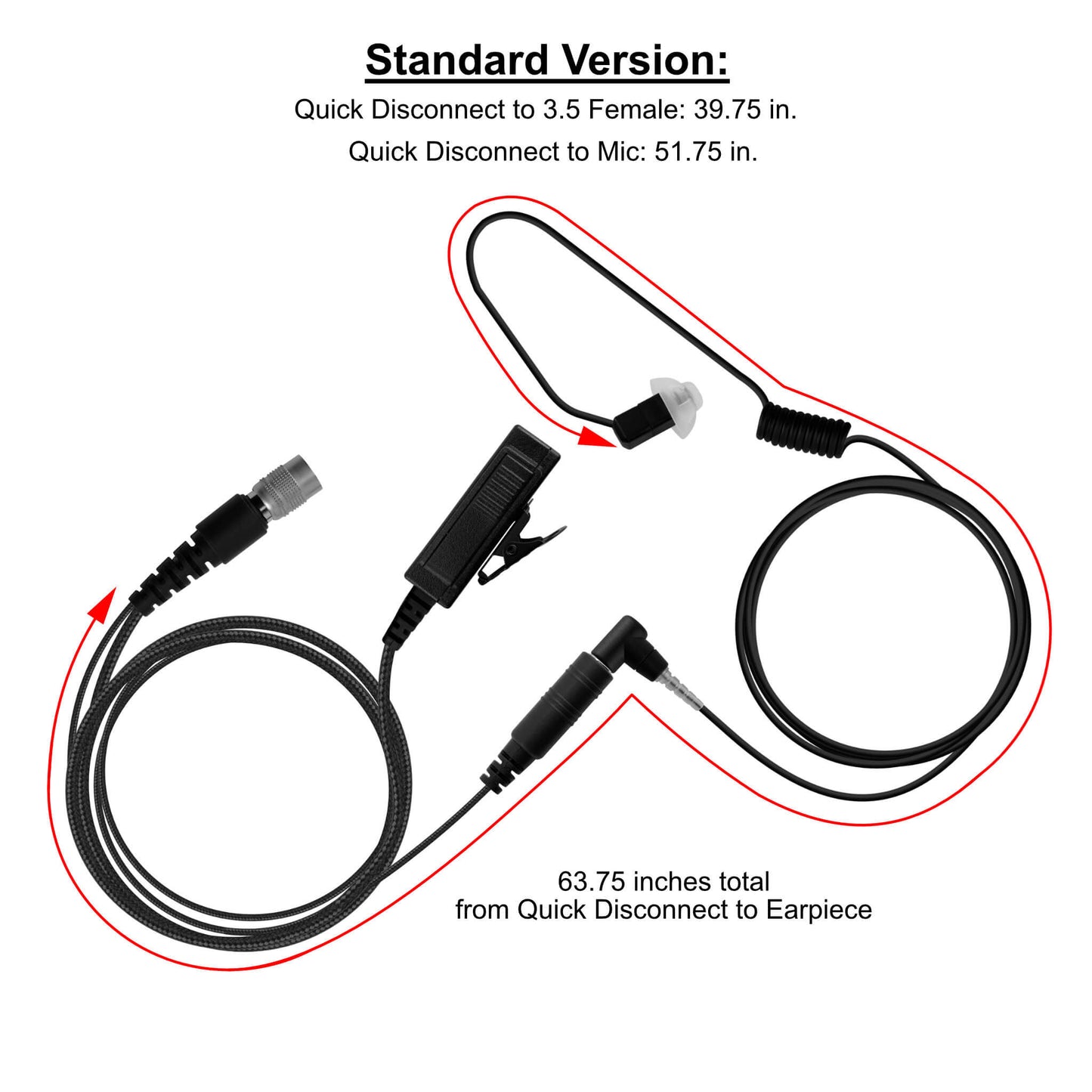 Braided Fiber Tactical Mic & Invisible Series Tubeless Earpiece Complete Kit w/ Quick Disconnect (Hirose) - Sonim XP5, XP5plus, XP5s, XP8, XP10, SoftBank