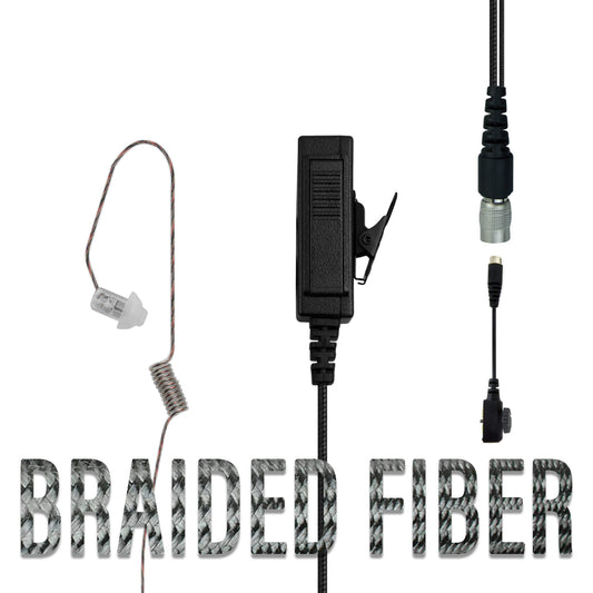 Braided Fiber Tactical Mic & Invisible Series Tubeless Earpiece Complete Kit w/ Quick Disconnect (Hirose) - Sonim XP5, XP5plus, XP5s, XP8, XP10, SoftBank