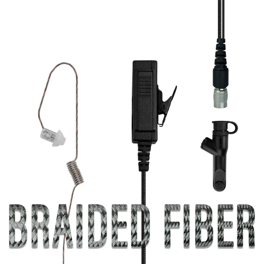 Braided Fiber Tactical Mic & Invisible Series Tubeless Earpiece Complete Kit w/ Quick Disconnect (Hirose) - Harris/Tait TP3000/7110/7100/8000/9000 Series
