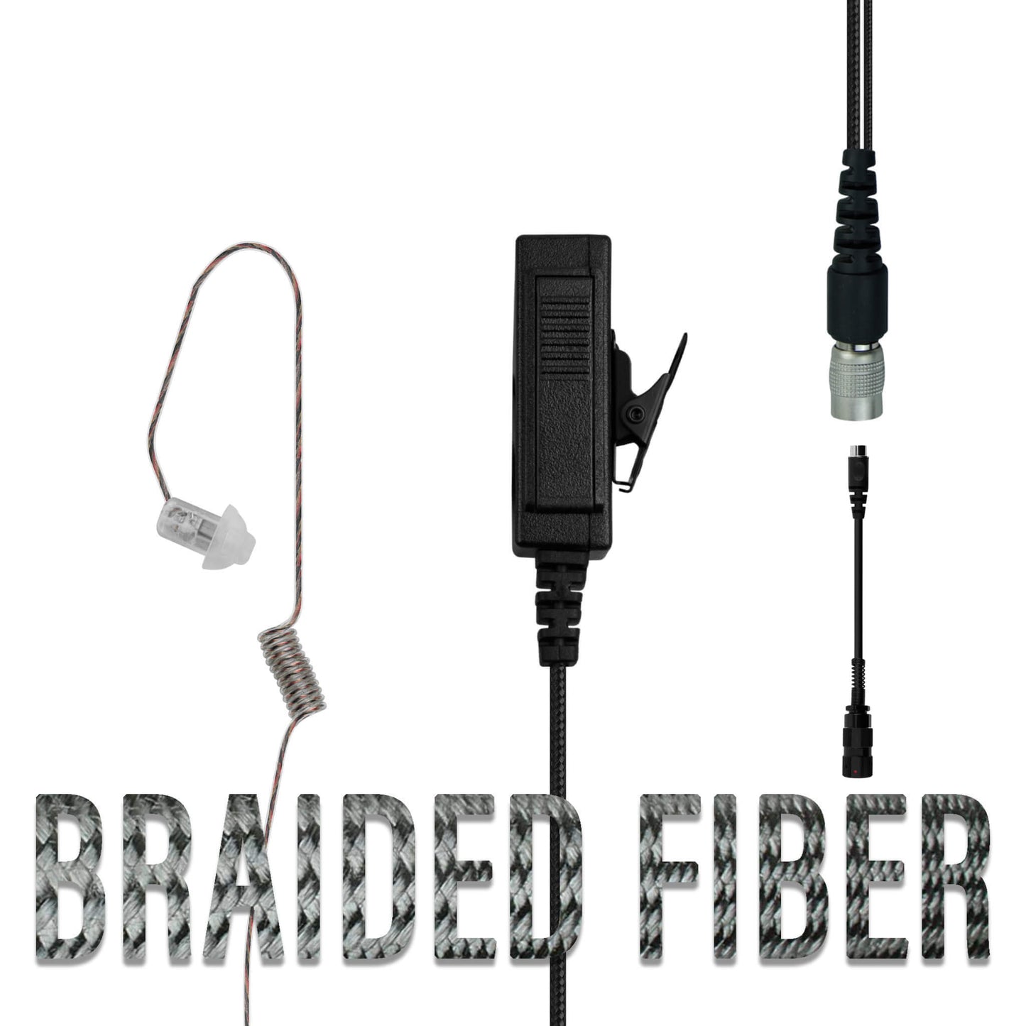 Braided Fiber Tactical Mic & Invisible Series Tubeless Earpiece Complete Kit w/ Quick Disconnect (Hirose) - Harris, Thales, Tri, PRC, Falcon Series, MBITR Series, (6 Pin NATO U229/U329 Connector)