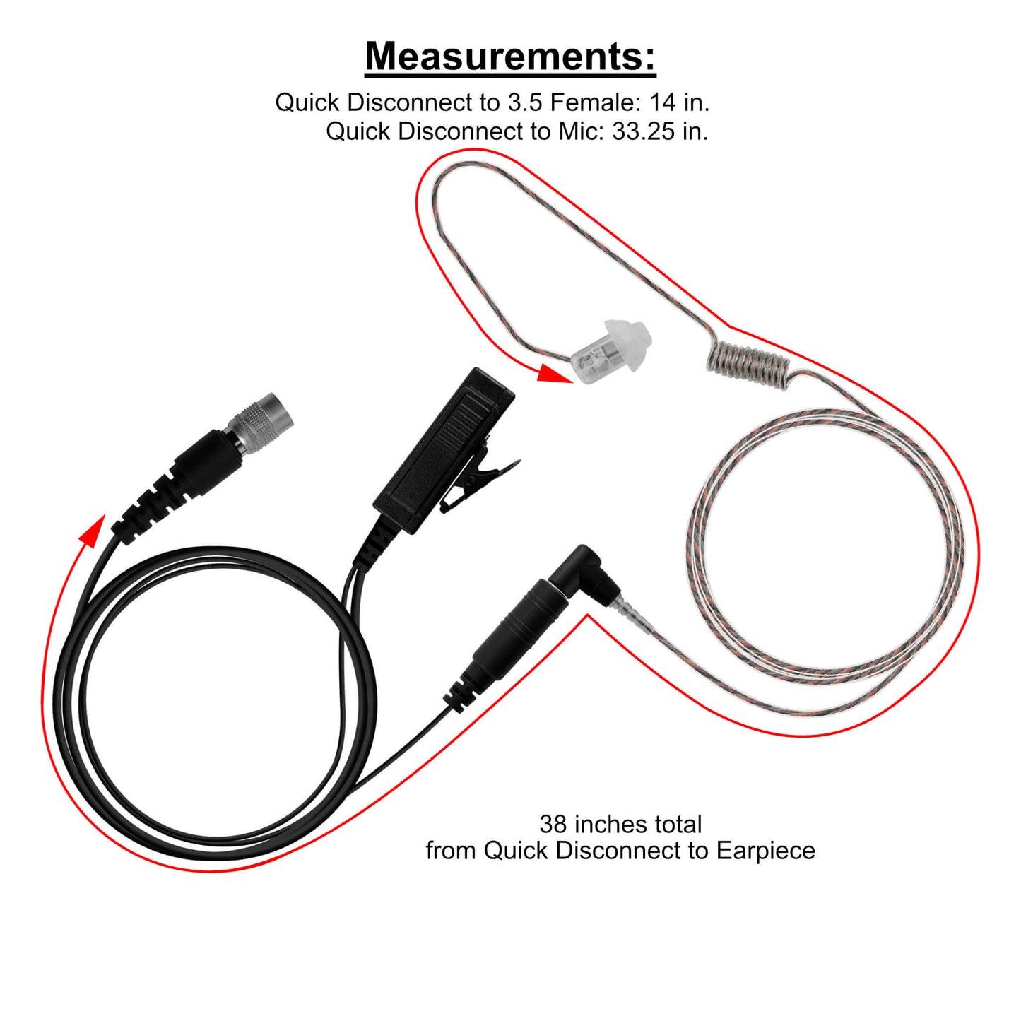 Patrol Mic & Invisible Series Tubeless Earpiece Complete Tactical Kit w/ Quick Disconnect (Hirose) - Harris/Tait TP3000/7110/7100/8000/9000 Series
