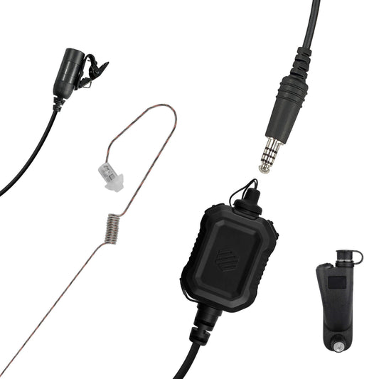 Tactical Mic / Invisible Tubeless Earpiece / Tactical PTT Kit w/ Quick Disconnect (Hirose) Adapter- Motorola: APX (Apex) Series, XPR Series, SRX2200, & More