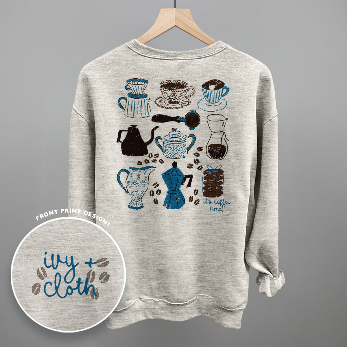 Blue & Brown Coffee Doodles (Back Print)