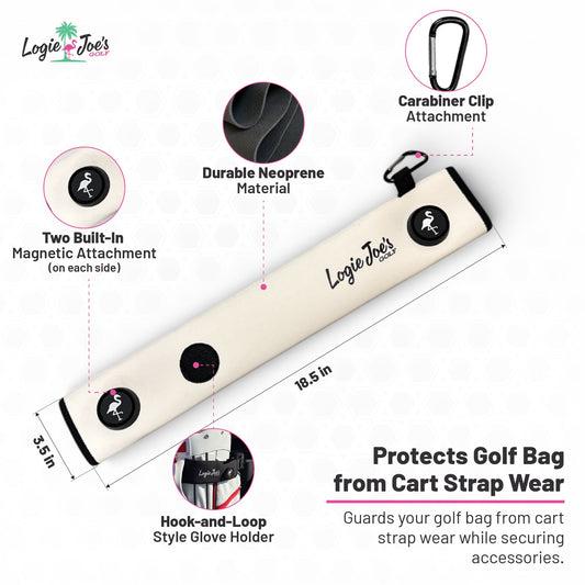 Black/Green Magnetic Golf Cart Strap Sleeve | Neoprene Rubber | Dual Accessory Magnets | Glove Holder | Carabiner Bag Attachment | 18.5 x 3.5 in