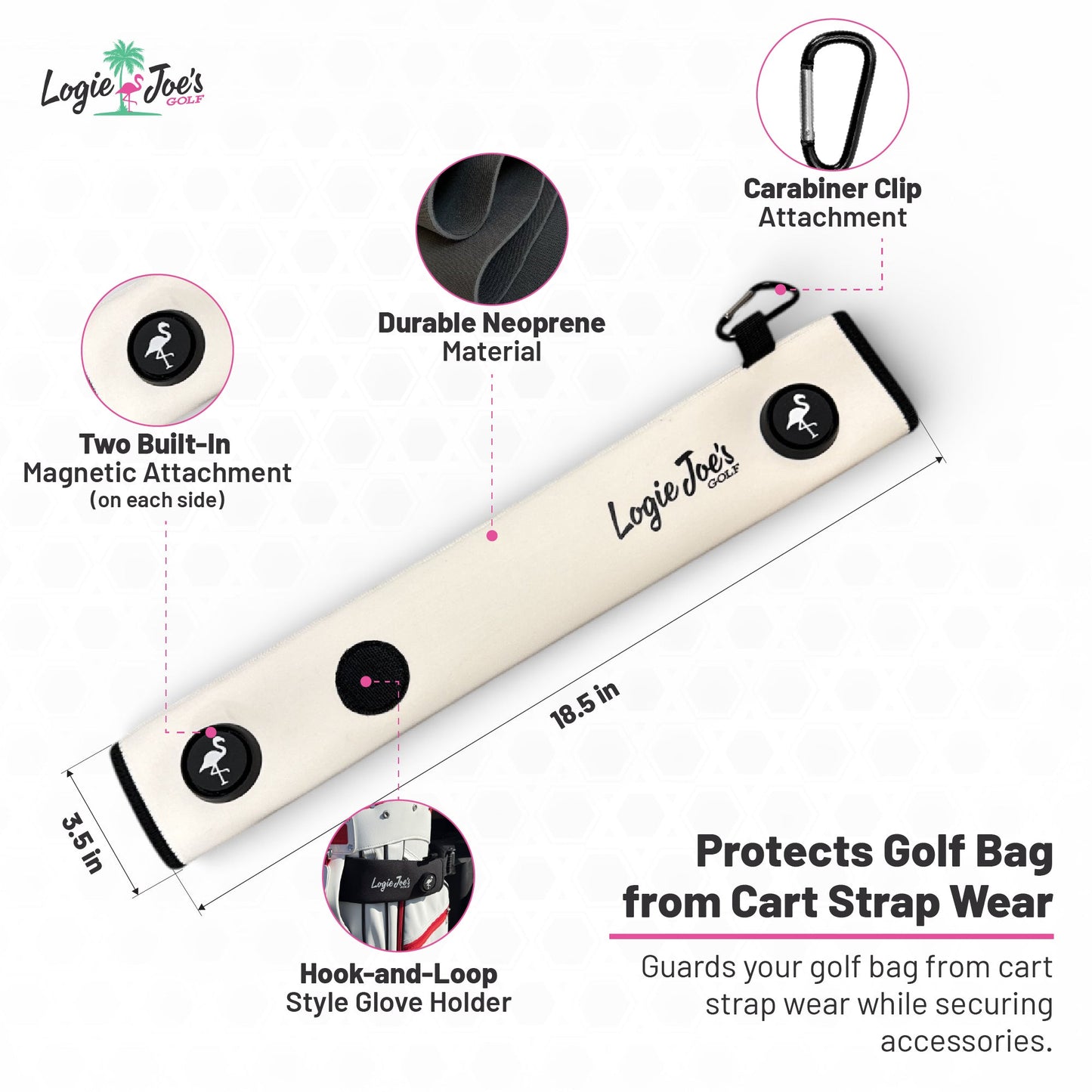 Black/Red Magnetic Golf Cart Strap Sleeve | Neoprene Rubber | Dual Accessory Magnets | Glove Holder with Velcro | Carabiner Bag Attachment | 18.5 x 3.5 in