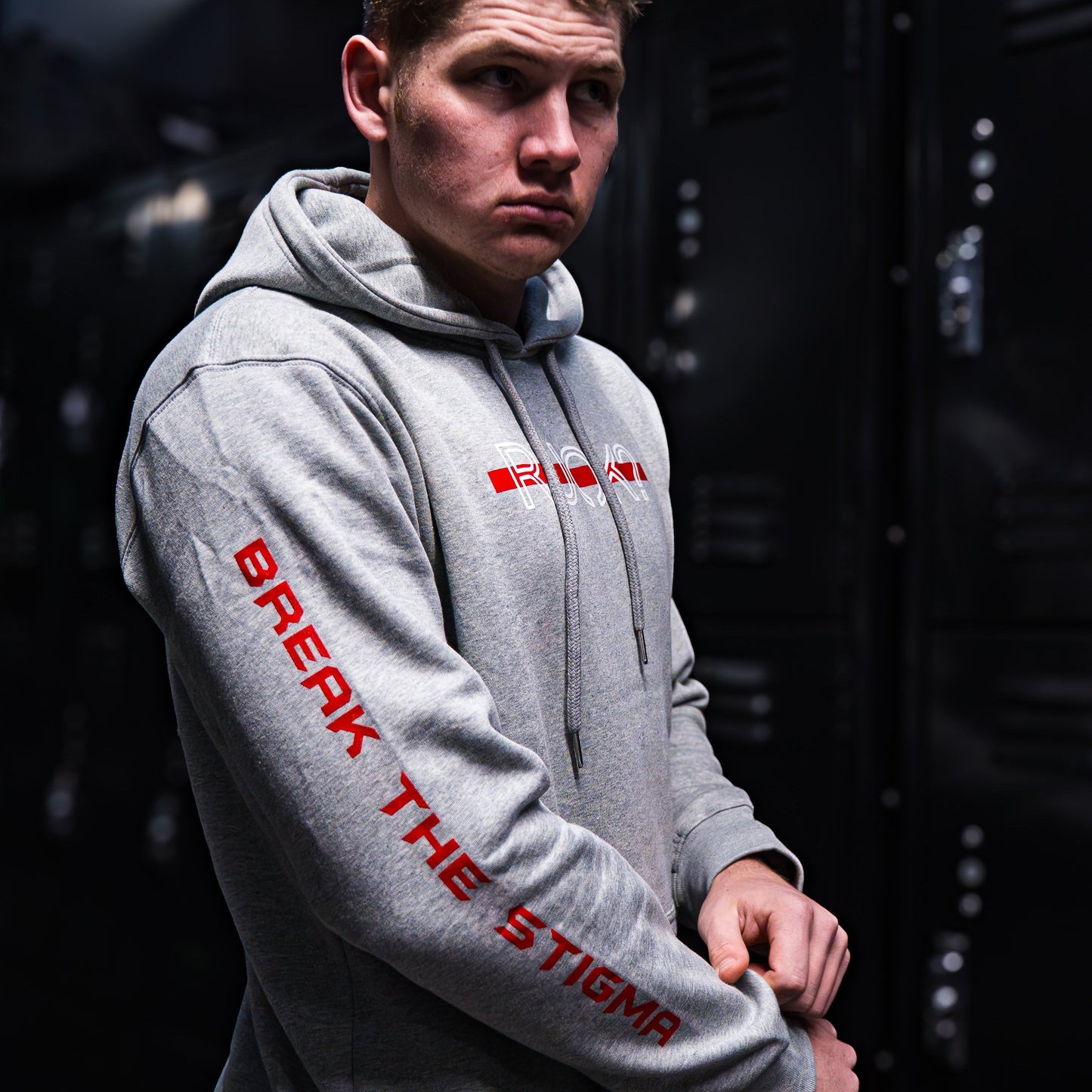 Stigma-Breaking Hoodie - Red Line (Heather Grey)