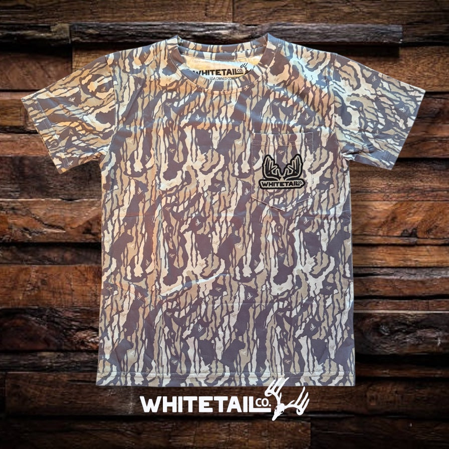 Whitetail Co. Youth Old Tree Bark Camo Faded Pocket Tee