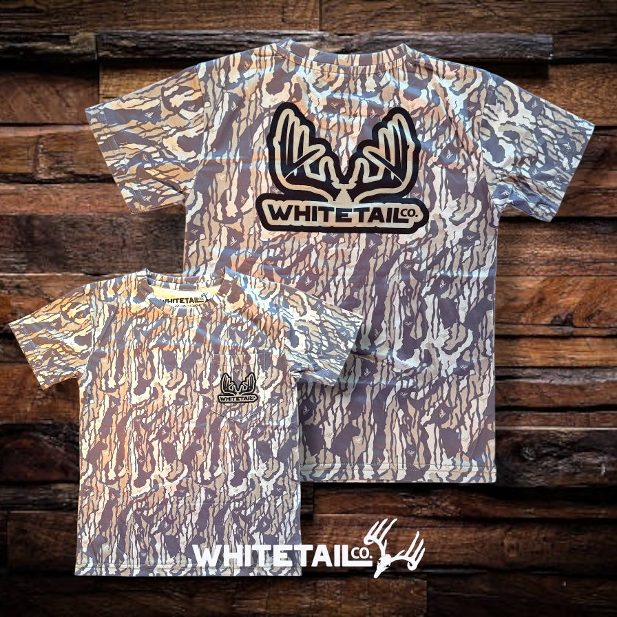Whitetail Co. Youth Old Tree Bark Camo Faded Pocket Tee
