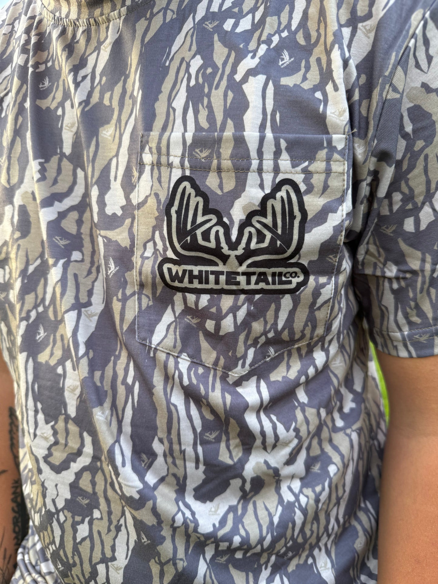 Whitetail Co. Youth Old Tree Bark Camo Faded Pocket Tee