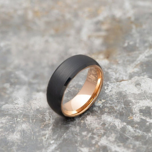Black Tungsten Ring Rose Gold