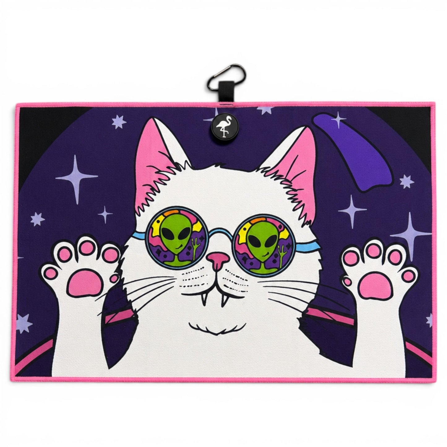 Cosmic Kitty Golf Towel | 24” x 16” Microfiber Towel | Magnetic Clip & Carabiner | Premium Golf Accessory
