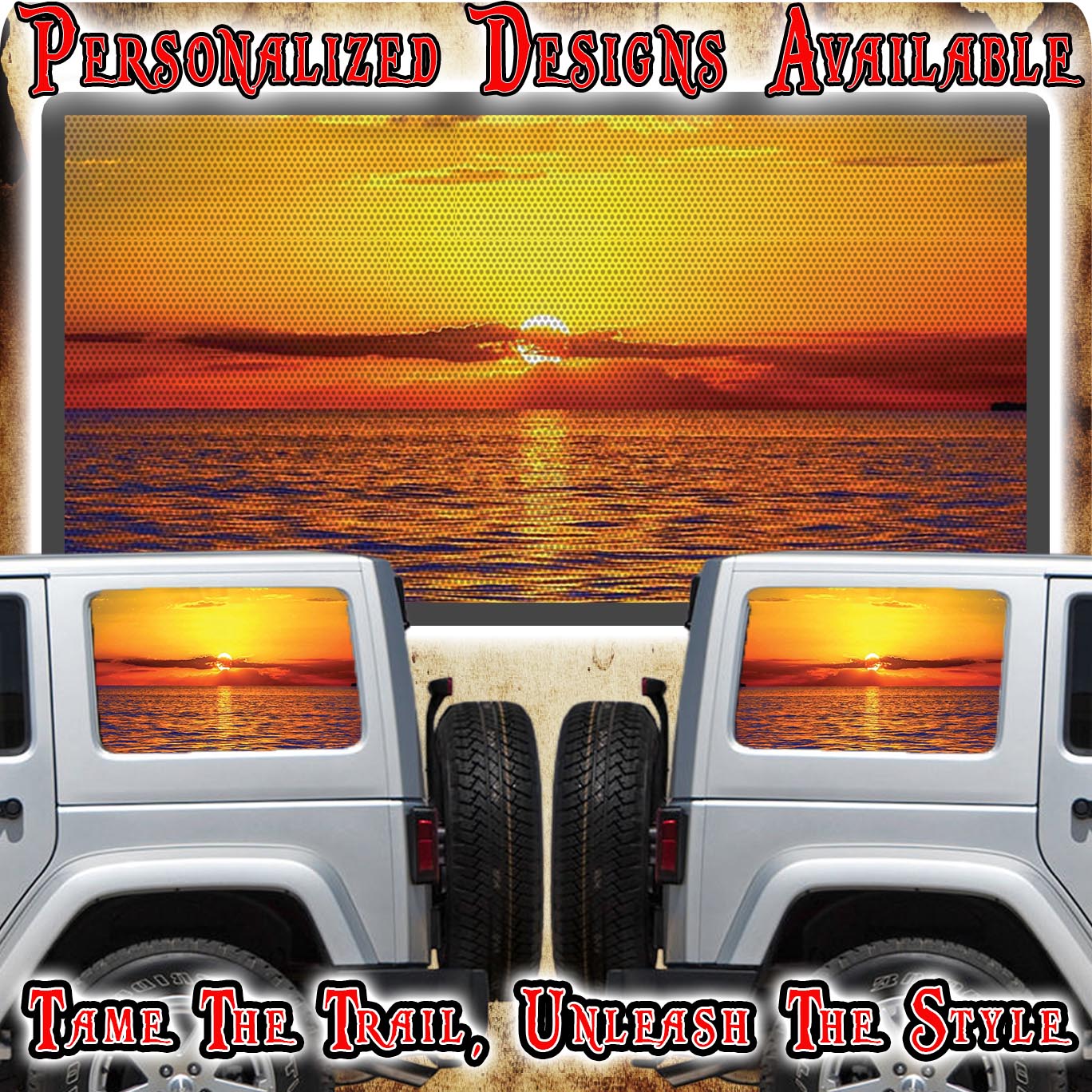 Amazing sunset Rear quarter window see through graphic.