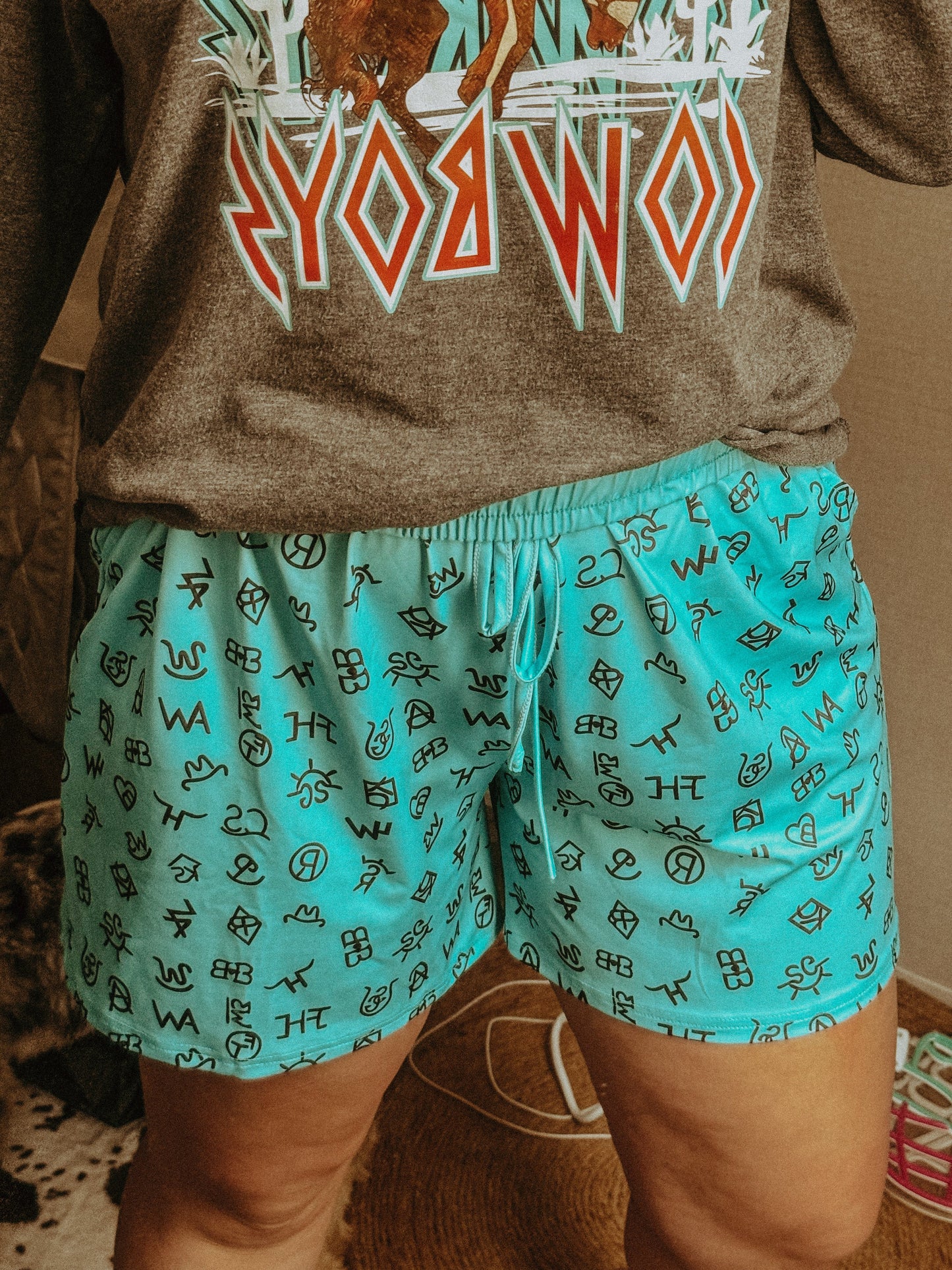 Turquoise Branded Athletic Shorts
